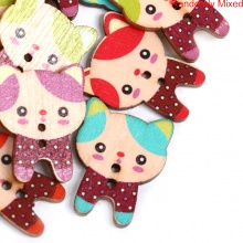 Holz Knöpfe für Aufnähen Scrapbooking 2 Löcher Katze Zufällig Mix 30mm x 23mm, 50 Stück