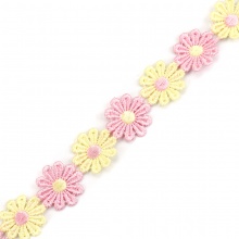Terylen Spitze Lace Rosa & Gelb Gänseblümchen 25mm, 2 Yards