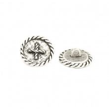Zinklegierung Ösenknöpfe Rund Antiksilber Kreuz Geschnitzt 20mm D., 25 Stück