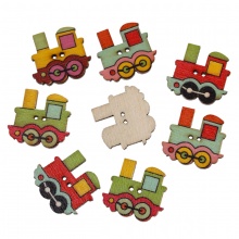 Holz Nähen Knöpfe Scrapbooking Lokomotive gemischt 2 Löcher 25mm x 22mm, 9 Stück
