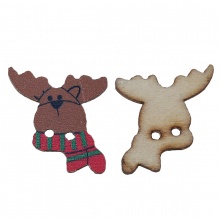 Holz Knöpfe zum aufnähen Weihnachten Rentier Bunt Zwei Löcher 23mm x 23mm 50 Stück