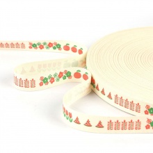 Baumwolle Bandwirkerei Grauweiß Blume Blätter Obst 1.5cm, 1 Rolle (Ca. 5 Yards/Rolle)