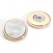 Zinklegierung + Harz Metall Ösenknöpfe Rund Vergoldet Grau Imitat Muschel 25mm D., 2 Stück