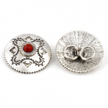 Zinklegierung + Harz Böhmischer Stil Metall Ösenknöpfe Zwei Löcher Rund Antiksilber Rot Imitat Howlith 29mm D., 3 Stück