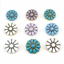 Zinklegierung Böhmischer Stil Metall Ösenknöpfe Einzeln Loch Bunt Blumen Emaille 3cm x 3cm, 2 Stück