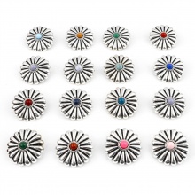 Zinklegierung Böhmischer Stil Metall Ösenknöpfe Einzeln Loch Antiksilber Bunt Chrysantheme Mit Harz Cabochons 29mm x 29mm, 3 Stück