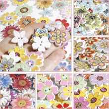 Holz Flora Kollektion Knöpfe Scrapbooking 2 Löcher Blumen Zufällig Mix 50 Stück
