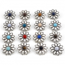 Zinklegierung Flora Kollektion Metall Ösenknöpfe Einzeln Loch Blumen Antiksilber Bunt Mit Harz Cabochons 3cm x 2.8cm, 3 Stück