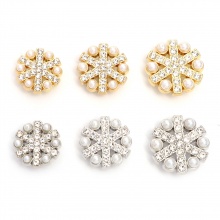 Zinklegierung Metall Ösenknöpfe Einzeln Loch Weihnachten Schneeflocke Bunt Imitat Perle Transparent Strass 5 Stück