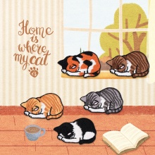 Terylen Stickerei Bügelbild (Mit Kleber auf der Rückseite) DIY Scrapbooking Handwerk Bunt Katze 5.5cm x 3.3cm, 1 Stück