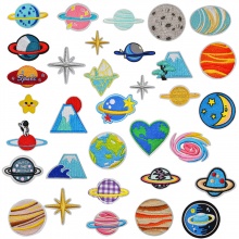 Terylen Galaxis Bügelbild (Mit Kleber auf der Rückseite) DIY Scrapbooking Handwerk Bunt Planet 5 Stück