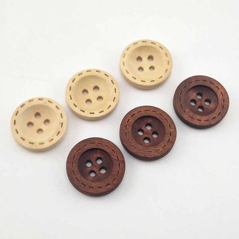 Holz Knöpfe für Aufnähen Scrapbooking 4 Löcher Rund Bunt 100 Stück