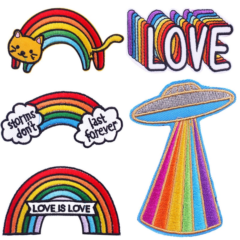 Terylen Stickerei Bügelbild (Mit Kleber auf der Rückseite) DIY Scrapbooking Handwerk Bunt Regenbogen 1 Stück
