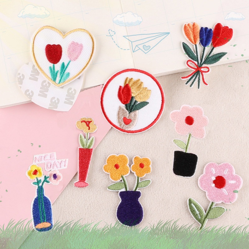 Terylen Stickerei Selbstklebende Aufnäher Applikationen DIY Scrapbooking Handwerk Bunt Blumen 1 Stück