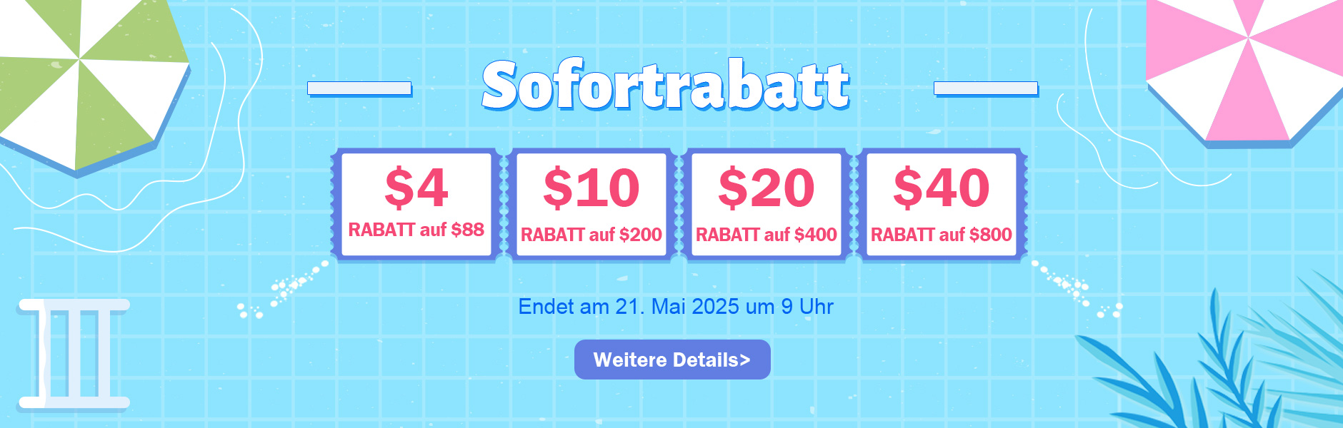 Sofortrabatt Bis zu US $40 Rabatt 