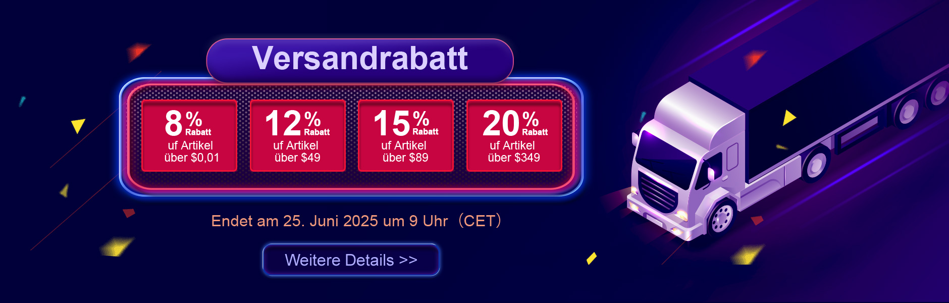 Versandrabatt Bis zu 20% Rabatt