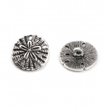 Zinc Based Alloy Metal Sewing Shank Buttons Round Antique Silver Flower Carved 19mm x 18mm, 20 PCs