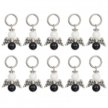 Zinc Based Alloy Knitting Stitch Markers Angel Antique Silver Color Black & White 35mm x 19mm, 10 PCs