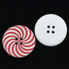 Wood Sewing Buttons Scrapbooking 4 Holes Round Red Spiral Pattern 3cm(1 1/8