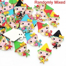 Wood Sewing Buttons Scrapbooking 2 Holes Fairy At Random 32mm(1 2/8