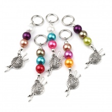 Zinc Based Alloy & Acrylic Knitting Stitch Markers Ball of yarn Antique Silver Color At Random Color 67mm x 22mm, 10 PCs
