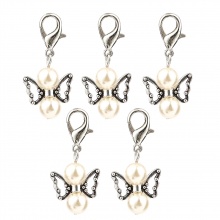 Zinc Based Alloy Insect Knitting Stitch Markers Angel Antique Silver Color Creamy-White 38mm x 18mm, 5 PCs