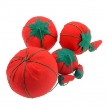 Fabric Pin Cushions Red & Green Tomatoe 4cm Dia., 2 PCs