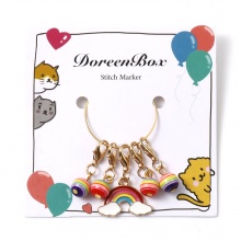 Doreenbox Zinc Based Alloy Weather Collection Knitting Stitch Markers Gold Plated Multicolor Rainbow Enamel 3cm x 2.3cm, 1 Set ( 5 PCs/Set)