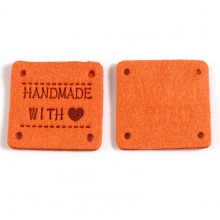 Microfiber Label Tags Square Orange Heart Pattern 