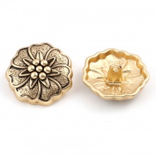 Zinc Based Alloy Flora Collection Metal Sewing Shank Buttons Buttons Single Hole Gold Tone Antique Gold Flower Carved 18mm Dia., 5 PCs