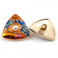 Zinc Based Alloy Metal Sewing Shank Buttons Buttons Single Hole Triangle Gold Plated Multicolor Enamel 21mm x 20mm, 3 PCs