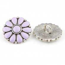 Zinc Based Alloy Boho Chic Bohemia Metal Sewing Shank Buttons Single Hole Antique Silver Color Purple Flower Enamel 3cm x 3cm, 2 PCs