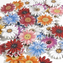 Wood Flora Collection Buttons Scrapbooking 2 Holes Chrysanthemum Flower At Random Color 25mm x 24mm, 50 PCs