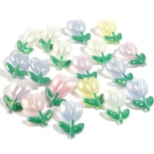 Acrylic Sewing Shank Buttons Tulip Flower At Random Color Pearlized 3.9cm x 2.8cm, 10 PCs