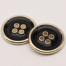 Alloy Metal Sewing Buttons 4 Holes Black Round 15mm Dia., 10 PCs