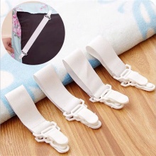 Fixing Clip Non-Slip Elastische Band Bed Sheet Buckle Holder White Elastic 24.3cm, 1 Packet ( 4 PCs/Set)