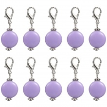 Zinc Based Alloy & Acrylic Knitting Stitch Markers Antique Silver Color Mauve Round 40mm x 16mm, 10 PCs