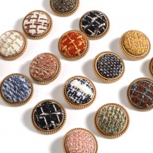 Zinc Based Alloy & Resin Metal Sewing Shank Buttons Round Matt Gold Multicolor Grid Checker Carved 25mm Dia., 5 PCs