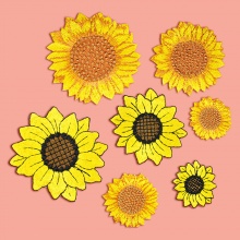 Polyester Iron On Patches Appliques (With Glue Back) Craft Multicolor Sunflower Embroidered 5 PCs