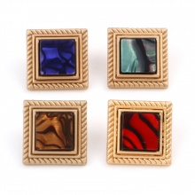 Zinc Based Alloy Metal Sewing Shank Buttons Buttons Single Hole Square Gold Plated Multicolor With Resin Cabochons 18mm x 18mm, 5 PCs