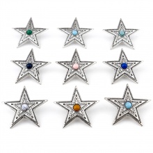 Zinc Based Alloy Boho Chic Bohemia Metal Sewing Shank Buttons Single Hole Antique Silver Color Multicolor Pentagram Star Carved Pattern With Resin Cabochons 4cm x 3.8cm