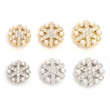 Zinc Based Alloy Metal Sewing Shank Buttons Single Hole Christmas Snowflake Multicolor Imitation Pearl Clear Rhinestone