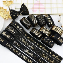 Polyester Satin Ribbon Black & Gold 2.5cm