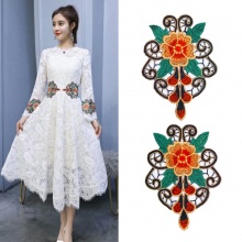 Polyester Embroidery Appliques Patches DIY Scrapbooking Craft Multicolor Flower 17cm x 12cm, 2 PCs
