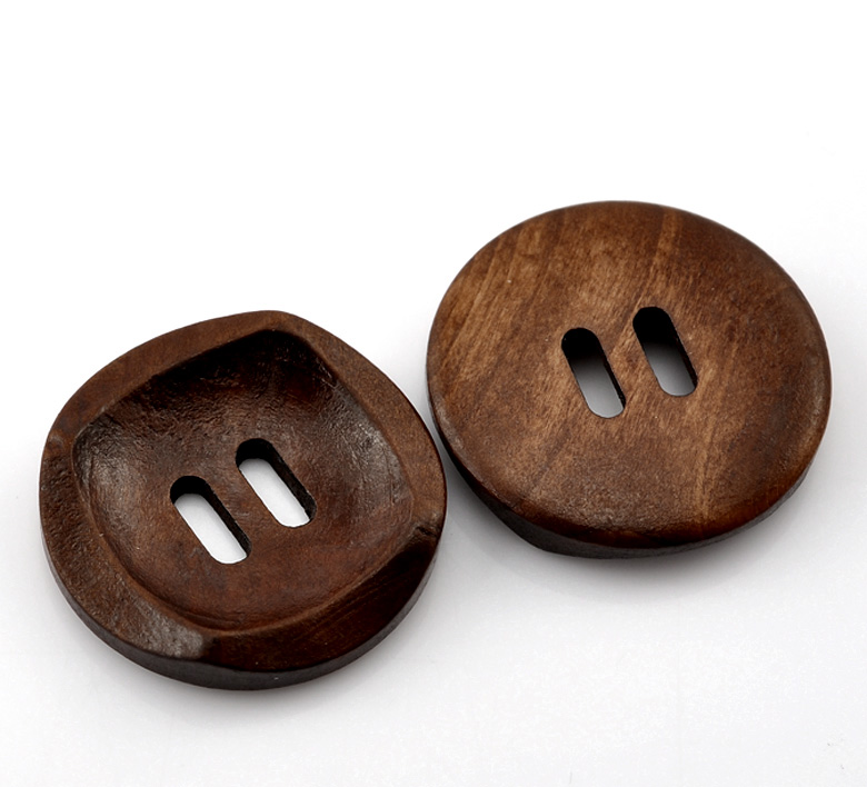 Wood Sewing Buttons Scrapbooking 2 Holes Round Coffee 3cm(1 1/8