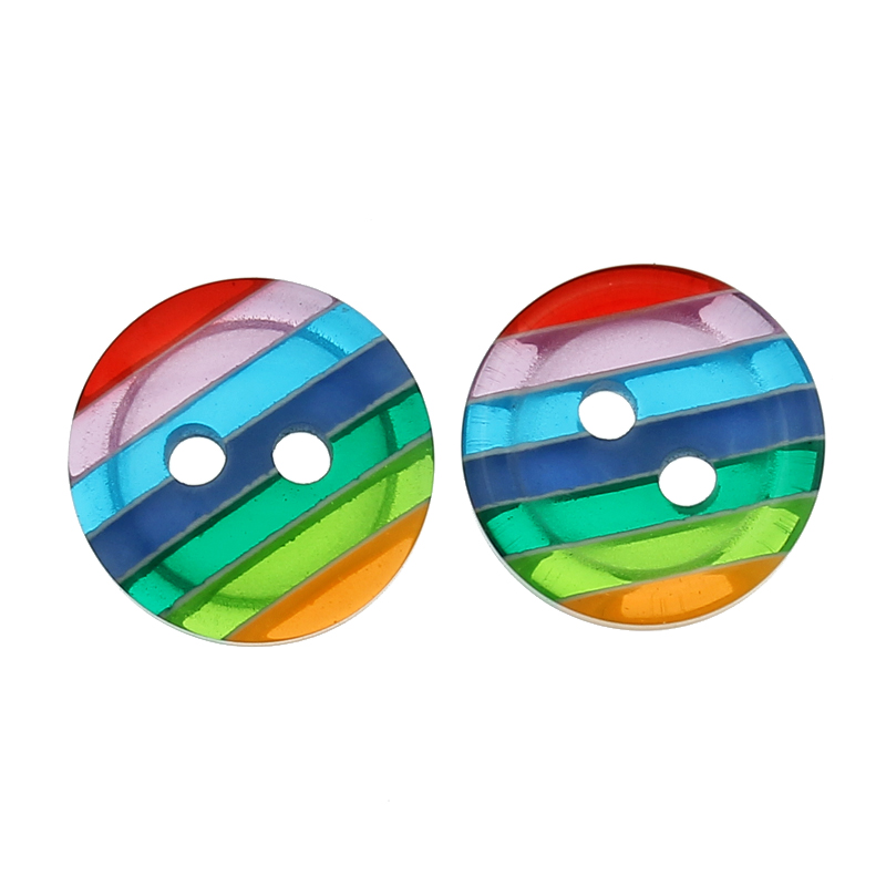 Resin Sewing Buttons Scrapbooking 2 Holes Round Multicolor Stripe Pattern 12mm( 4/8
