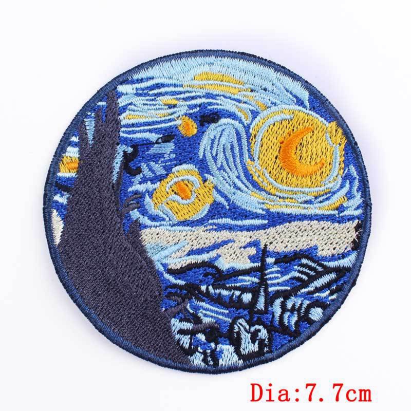 Polyester Iron On Patches Appliques (With Glue Back) DIY Sewing Craft Clothing Decoration Multicolor Round Painting Embroidered 7.7cm Dia., 2 PCs