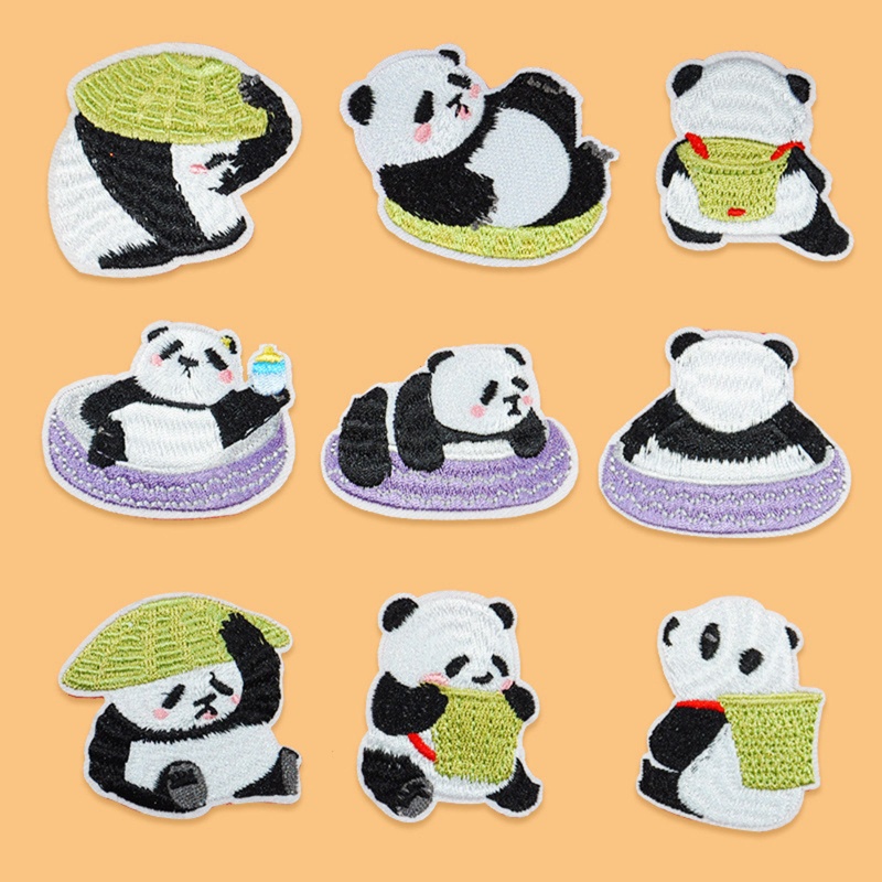 Polyester Cute Iron On Patches Appliques (With Glue Back) Craft Multicolor Panda Animal Embroidered 10 PCs