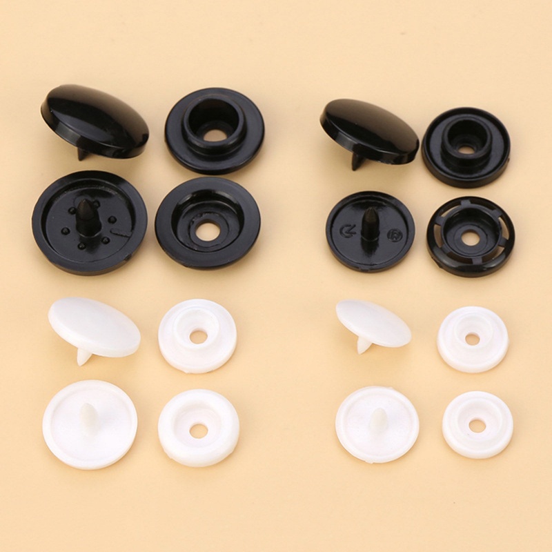 Plastic Snap Fastener Buttons Round Black & White 100 Sets