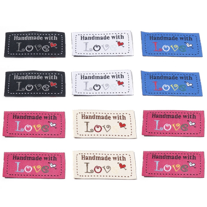 Polyester Label Tag For Clothing Rectangle Multicolor Heart Pattern 